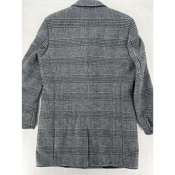 Nordstrom Open Edit Mens Glen Plaid Coat Black White Check Overcoat Large NWOT - Picture 8 of 11